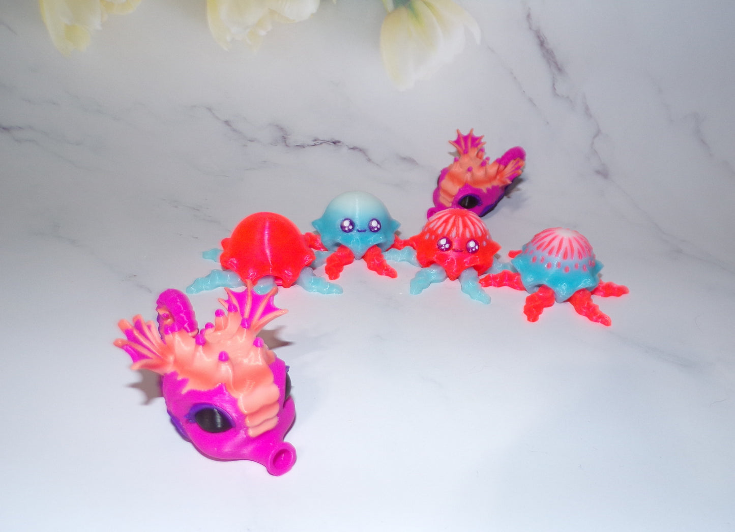 Seal, Sharkolotl, Shark, Axolotl, Frog, Sea Turtle, Seahorse, Jellyfish, or Hammerhead Shark Articulated 3d Printed Pufflings, Perfect for Parties and Goodie Bags