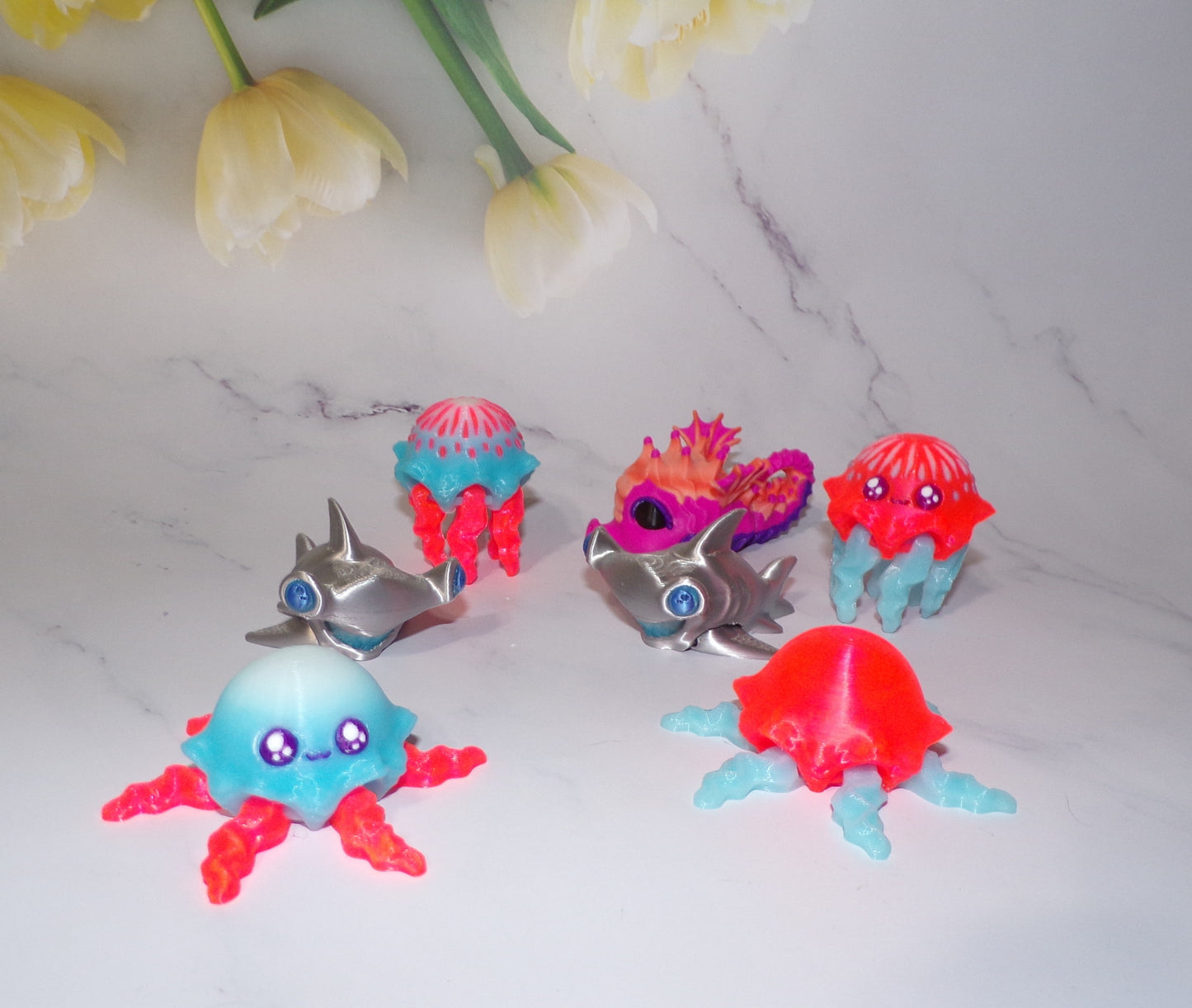 Seal, Sharkolotl, Shark, Axolotl, Frog, Sea Turtle, Seahorse, Jellyfish, or Hammerhead Shark Articulated 3d Printed Pufflings, Perfect for Parties and Goodie Bags