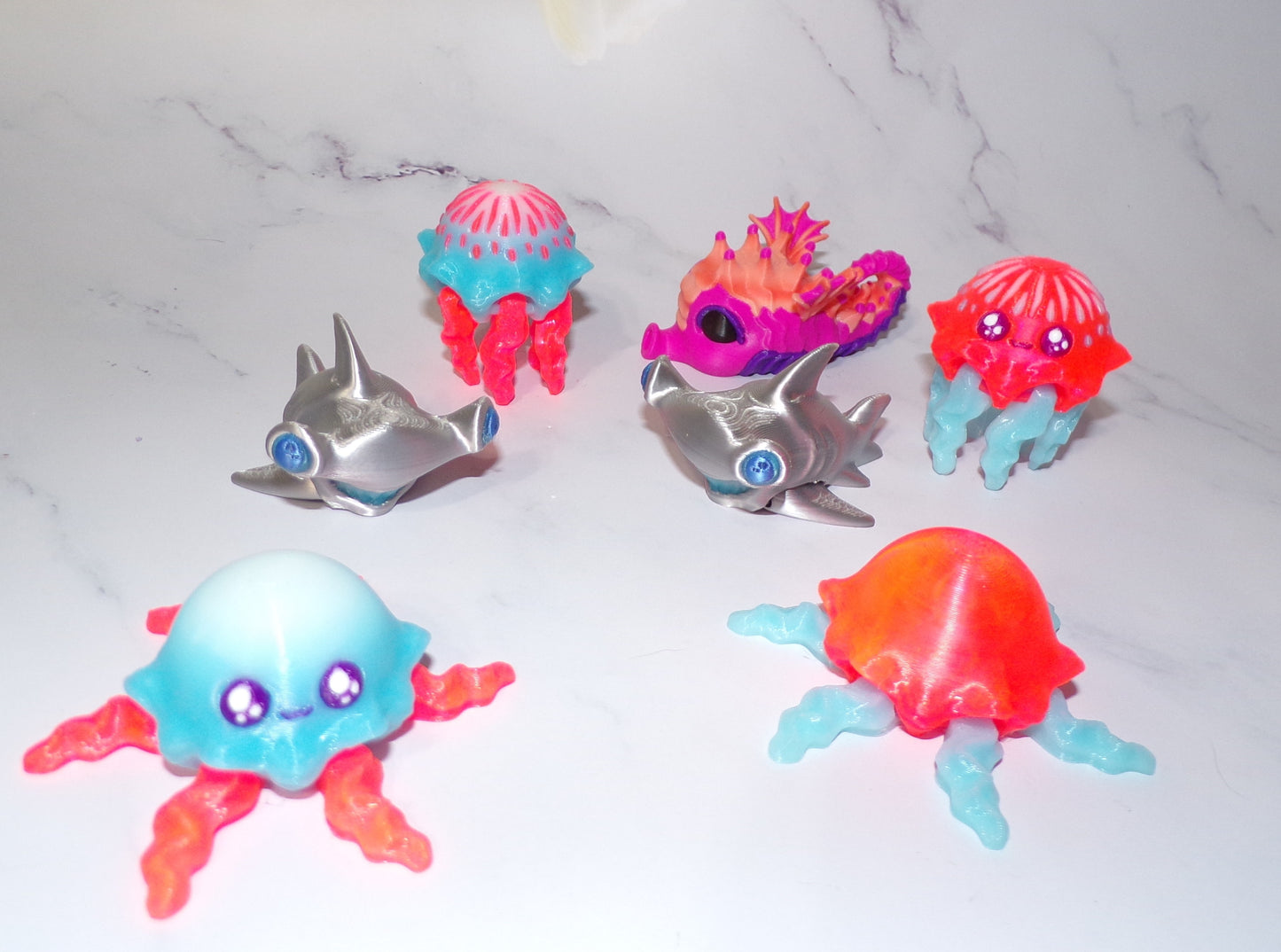 Seal, Sharkolotl, Shark, Axolotl, Frog, Sea Turtle, Seahorse, Jellyfish, or Hammerhead Shark Articulated 3d Printed Pufflings, Perfect for Parties and Goodie Bags