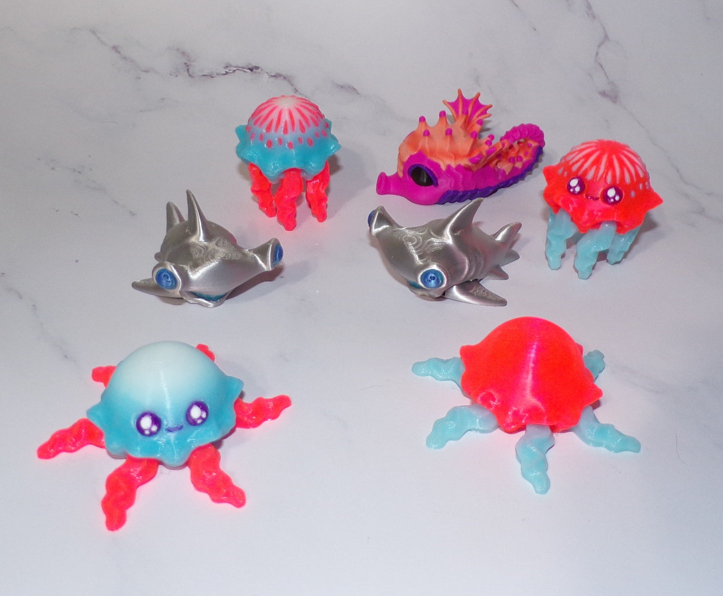 Seal, Sharkolotl, Shark, Axolotl, Frog, Sea Turtle, Seahorse, Jellyfish, or Hammerhead Shark Articulated 3d Printed Pufflings, Perfect for Parties and Goodie Bags