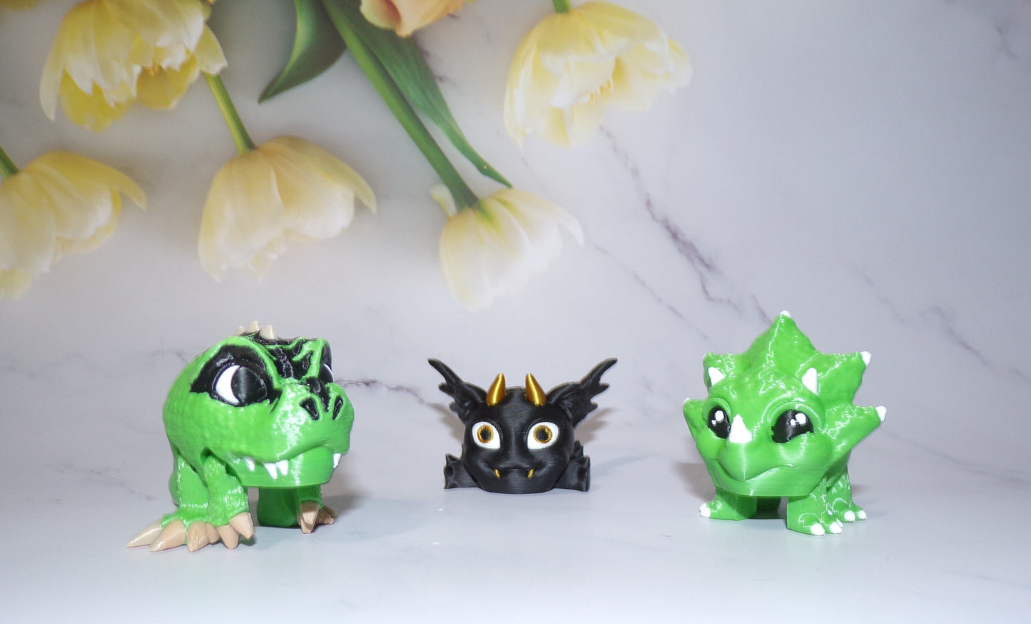 T-rex, triceratops or Dragon Articulated 3d Printed Pufflings, Perfect for Parties and Goodie Bags