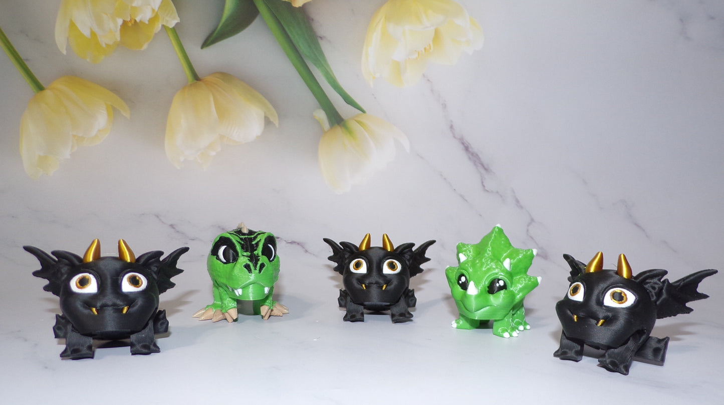 T-rex, triceratops or Dragon Articulated 3d Printed Pufflings, Perfect for Parties and Goodie Bags