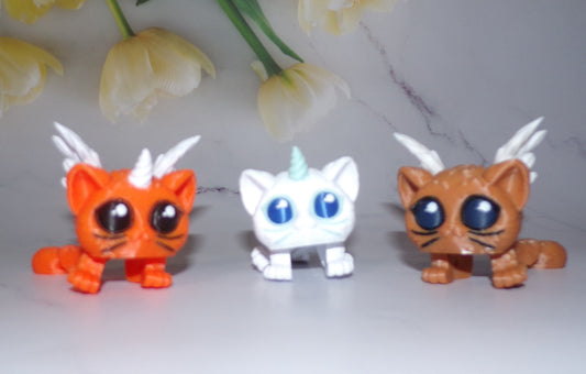 Alicorn cat, or Pegasus Cat Articulated 3d Printed Figurine, Perfect for Parties and Goodie Bags