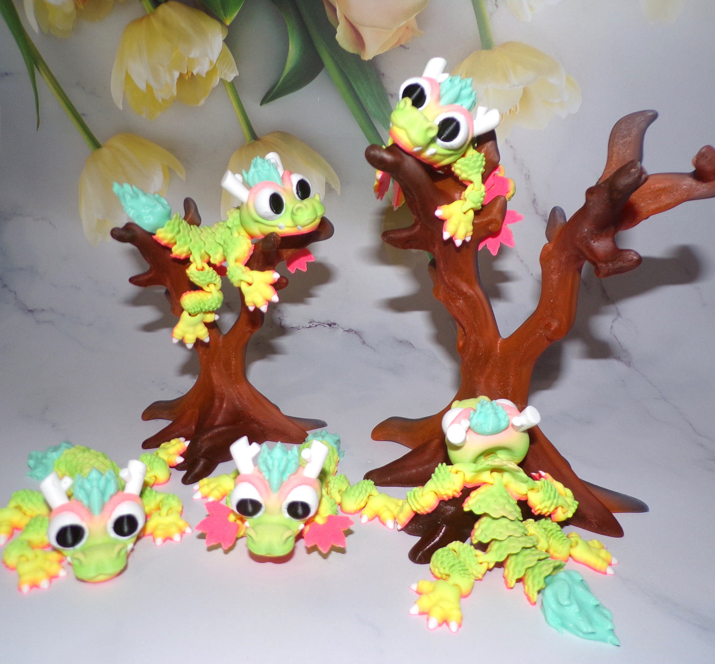 Mini Chinese Baby Dragon with Spooky Tree Options 3d Printed Articulated Toys