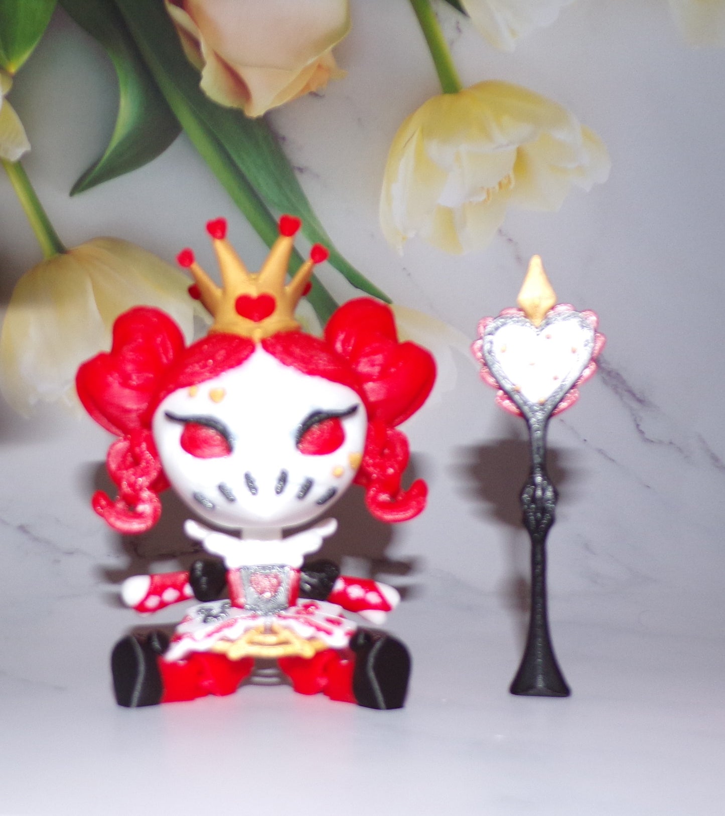 Queen of Hearts Doll 3D Printed Articulated Figurine- Simple Stand Included