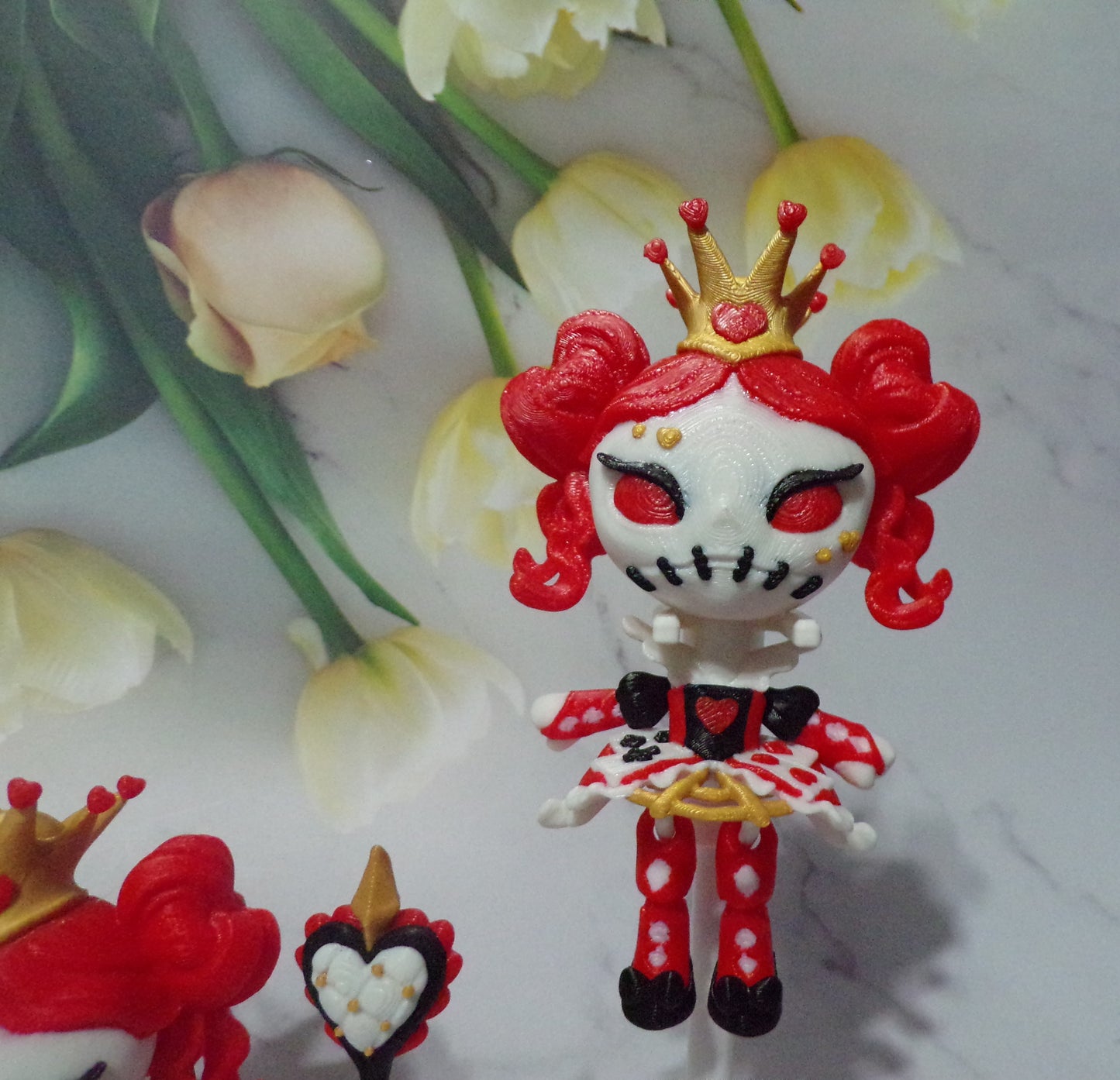 Queen of Hearts Doll 3D Printed Articulated Figurine- Simple Stand Included