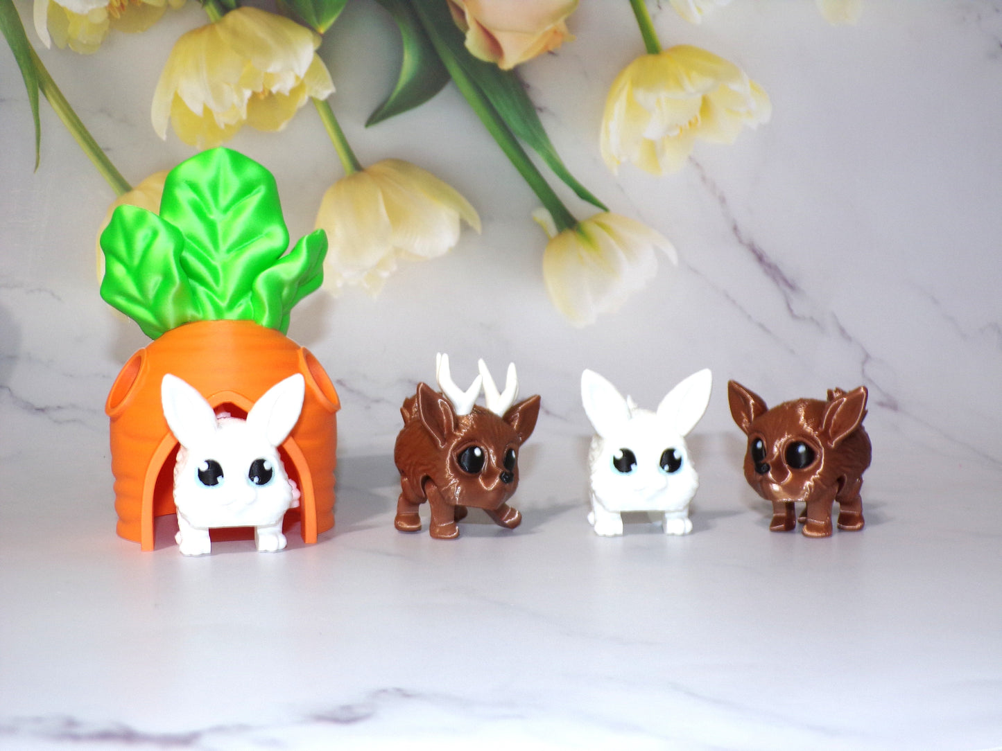 Onion Sprout, Bear, Red Panda, Panda, Bunny, Buck or Doe Articulated 3d Printed Pufflings, Perfect for Parties and Goodie Bags