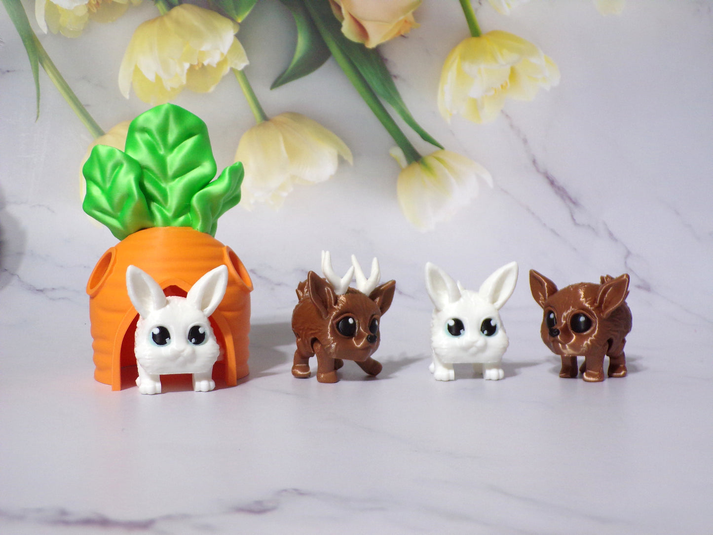 Onion Sprout, Bear, Red Panda, Panda, Bunny, Buck or Doe Articulated 3d Printed Pufflings, Perfect for Parties and Goodie Bags