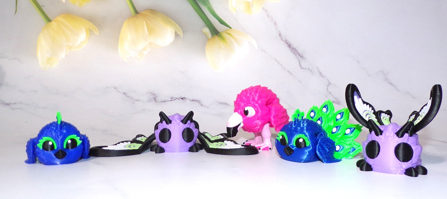 Penguins, Owl, Flamingo, Peacock or Butterfly Puff Articulated 3d Printed Figurine