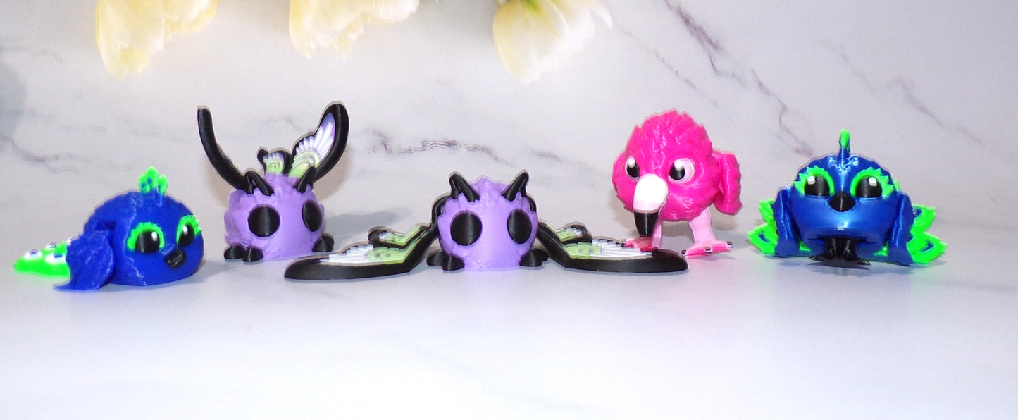 Penguins, Owl, Flamingo, Peacock or Butterfly Puff Articulated 3d Printed Figurine