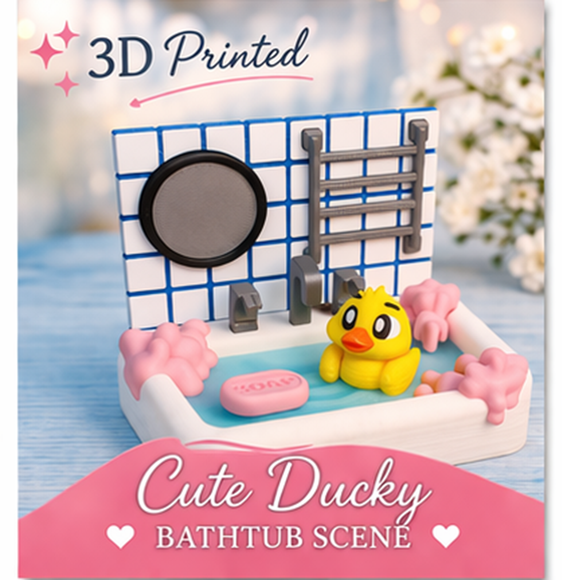 3D Printed Ducky Bathtub Toy, Cute Mini Duck Bath Scene, Desk Decor, Gift for Kids & Adults, Kawaii Bathroom Decor, Collectible Figurine - Wonderland 3D Printing 