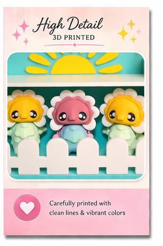 3D Printed Daisy Pixies with Display Shelf Options, Cute Kawaii Shelf Decor, Mini Pixie Figurines, Desk Decor, Gift Idea, Choose Individual or Full Set - Wonderland 3D Printing 