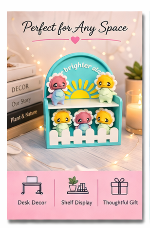 3D Printed Daisy Pixies with Display Shelf Options, Cute Kawaii Shelf Decor, Mini Pixie Figurines, Desk Decor, Gift Idea, Choose Individual or Full Set - Wonderland 3D Printing 