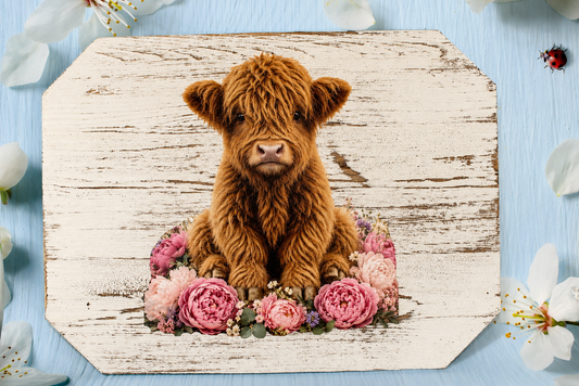Baby Highland Cow Wooden Plaque - Wonderland 3D Printing 