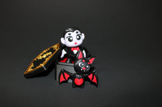 3D Printed Articulated Dracula with Coffin and Tiny bat 2.5"