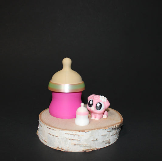 3D Printed Baby Piggy with Mini Bottle and Bottle Container