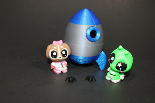 3D Printed Flexi Astro Dog and Alien with Spaceship
