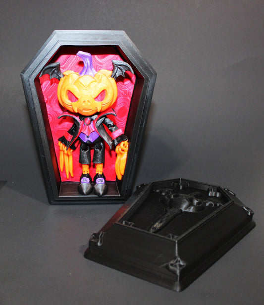 3D Printed Articulated Pumpkin Dracula with Coffin Figurine