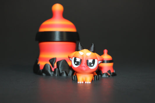 3D Printed Flexi Devil Baby with Mini-Bottle and Bottle Container