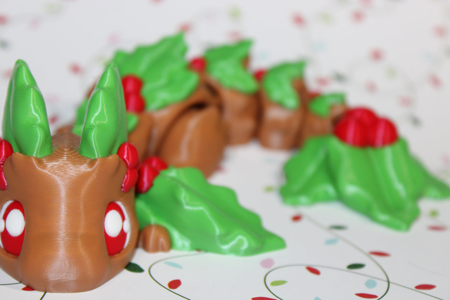 3D Printed Articulated Dragon Fidget Toy: Mistletoe Dragon 8.5" long