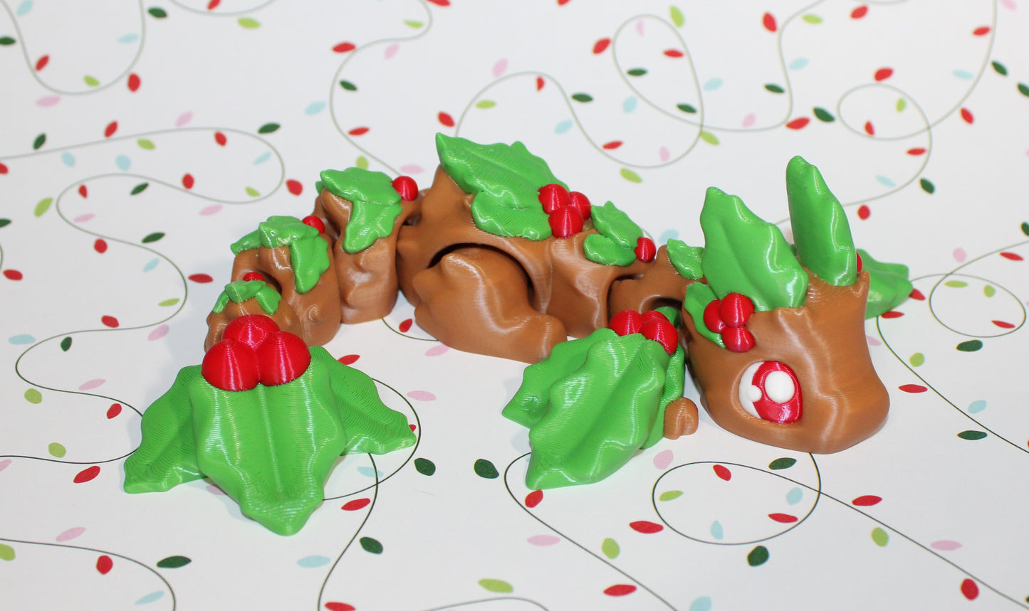 3D Printed Articulated Dragon Fidget Toy: Mistletoe Dragon 8.5" long