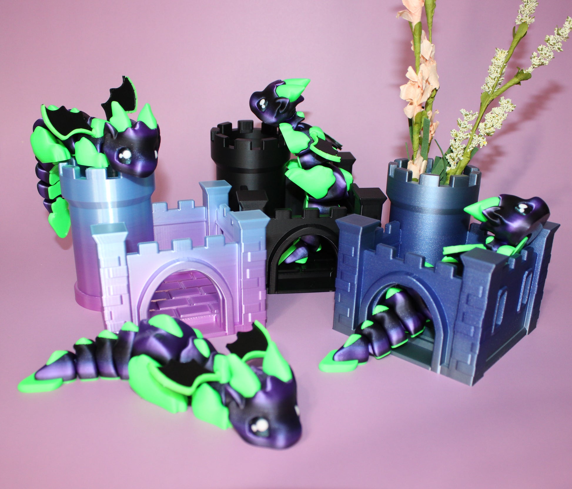 Dragon with Tower Articulated 3d Printed Figurine - Wonderland 3D Printing 