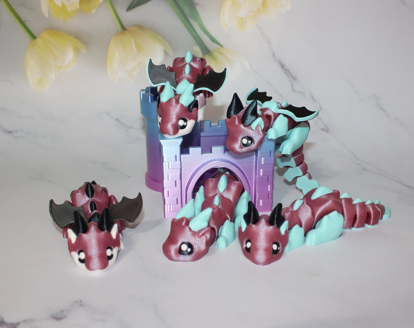 Dragon with Tower Articulated 3d Printed Figurine - Wonderland 3D Printing 
