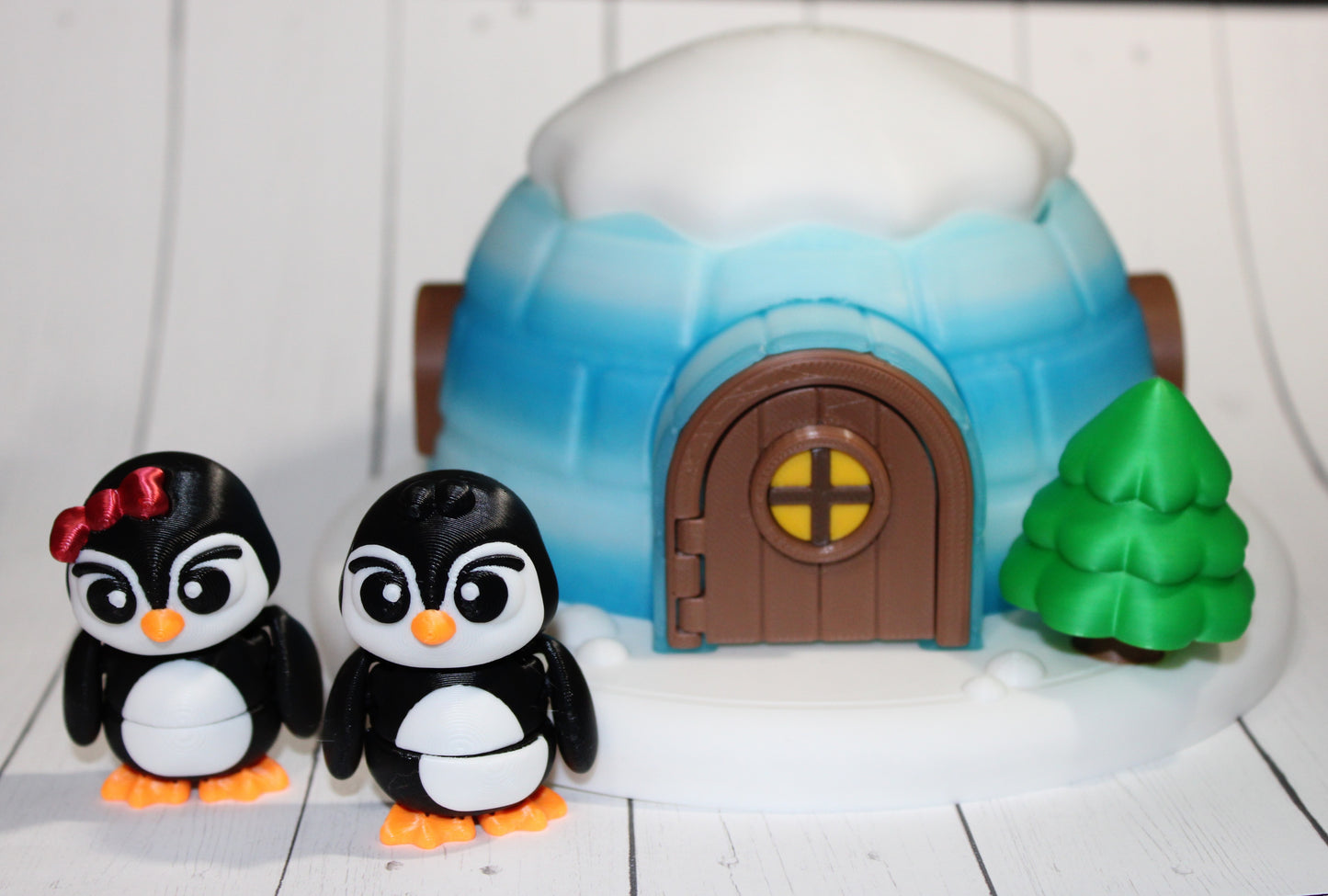 3D Printed Articulated Penguins (Set of 3) -with Igloo House