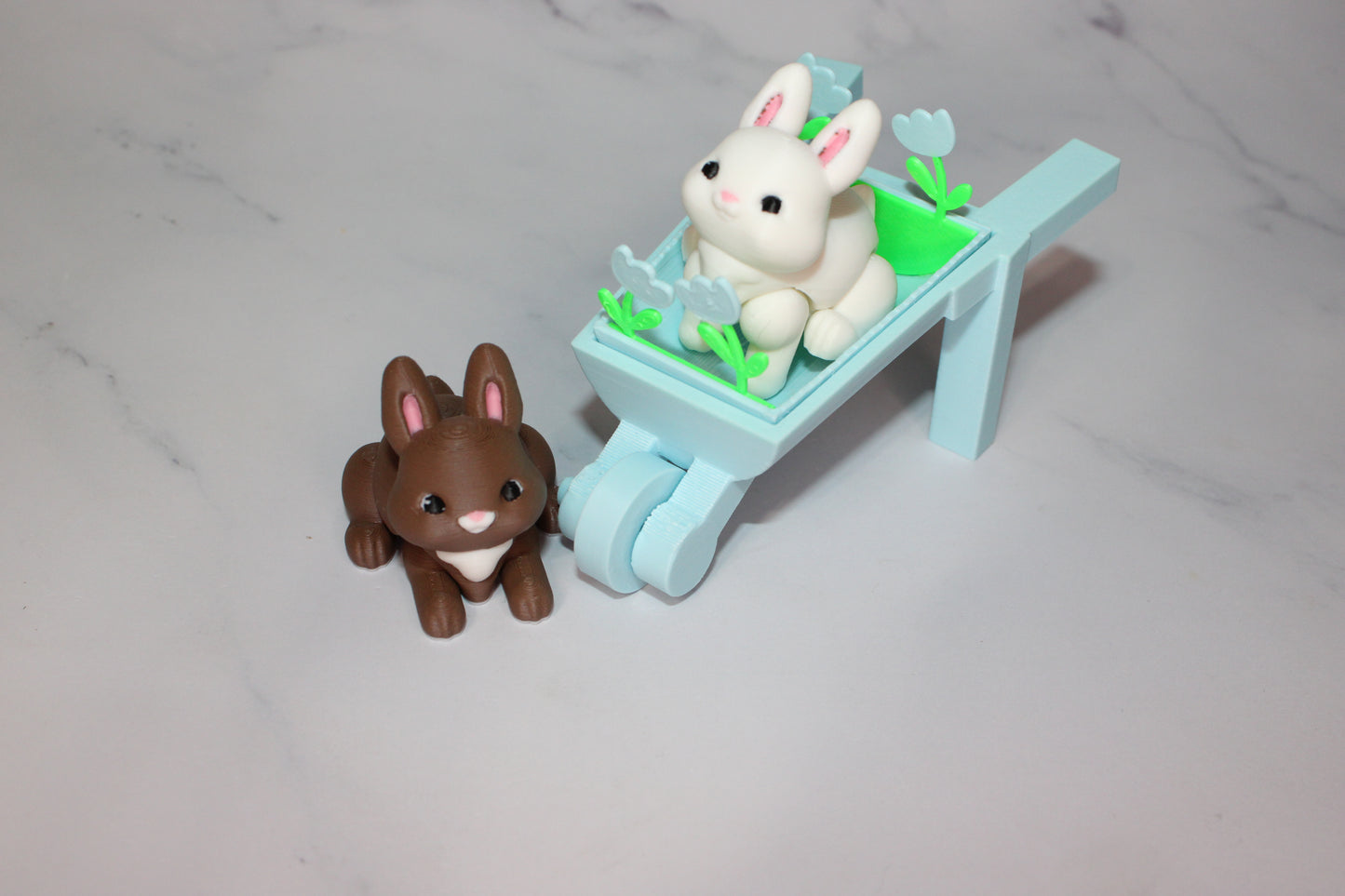 Blossom Bunnies with Wheel Barrel 3D Printed Articulated Flexi Figurine - Wonderland 3D Printing 