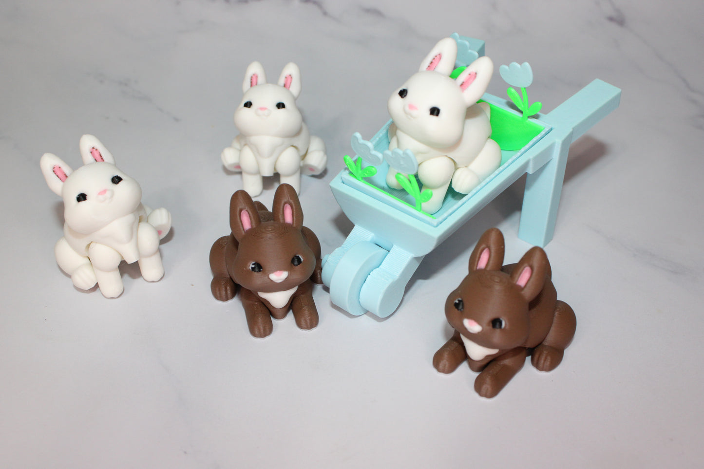 Blossom Bunnies with Wheel Barrel 3D Printed Articulated Flexi Figurine - Wonderland 3D Printing 