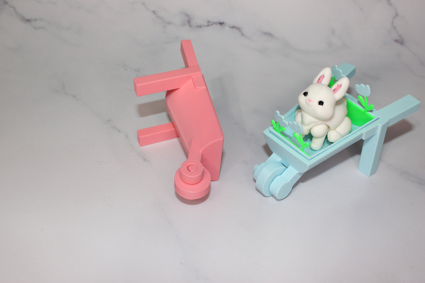 Blossom Bunnies with Wheel Barrel 3D Printed Articulated Flexi Figurine - Wonderland 3D Printing 