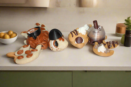 Coffee Turtles 3D Printed Articulated Flexi Figurine - Wonderland 3D Printing 