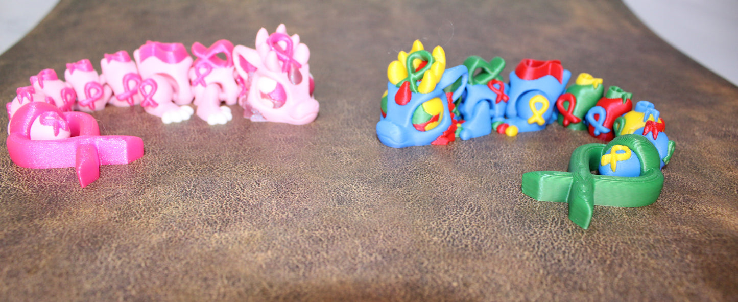 Infinity Dragon or Ribbon Awareness Dragons 3D Printed Articulated Figurine - Wonderland 3D Printing 