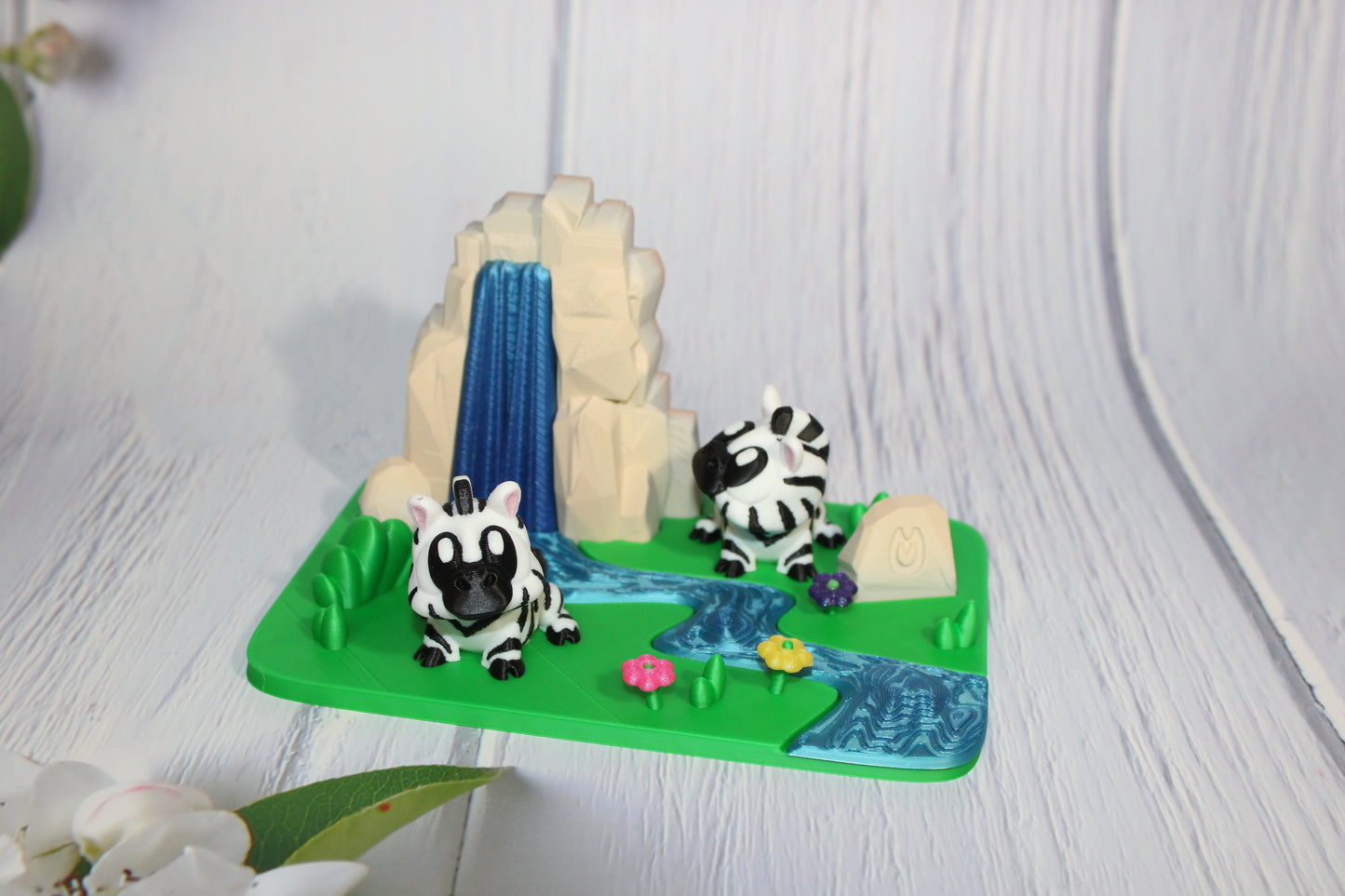 Zebras with Waterfall Play set-3D Printed Articulated