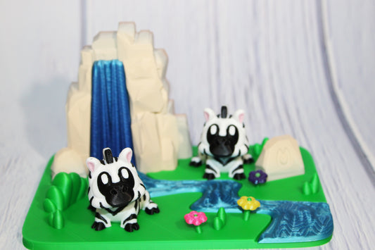 Zebras with Waterfall Play set-3D Printed Articulated