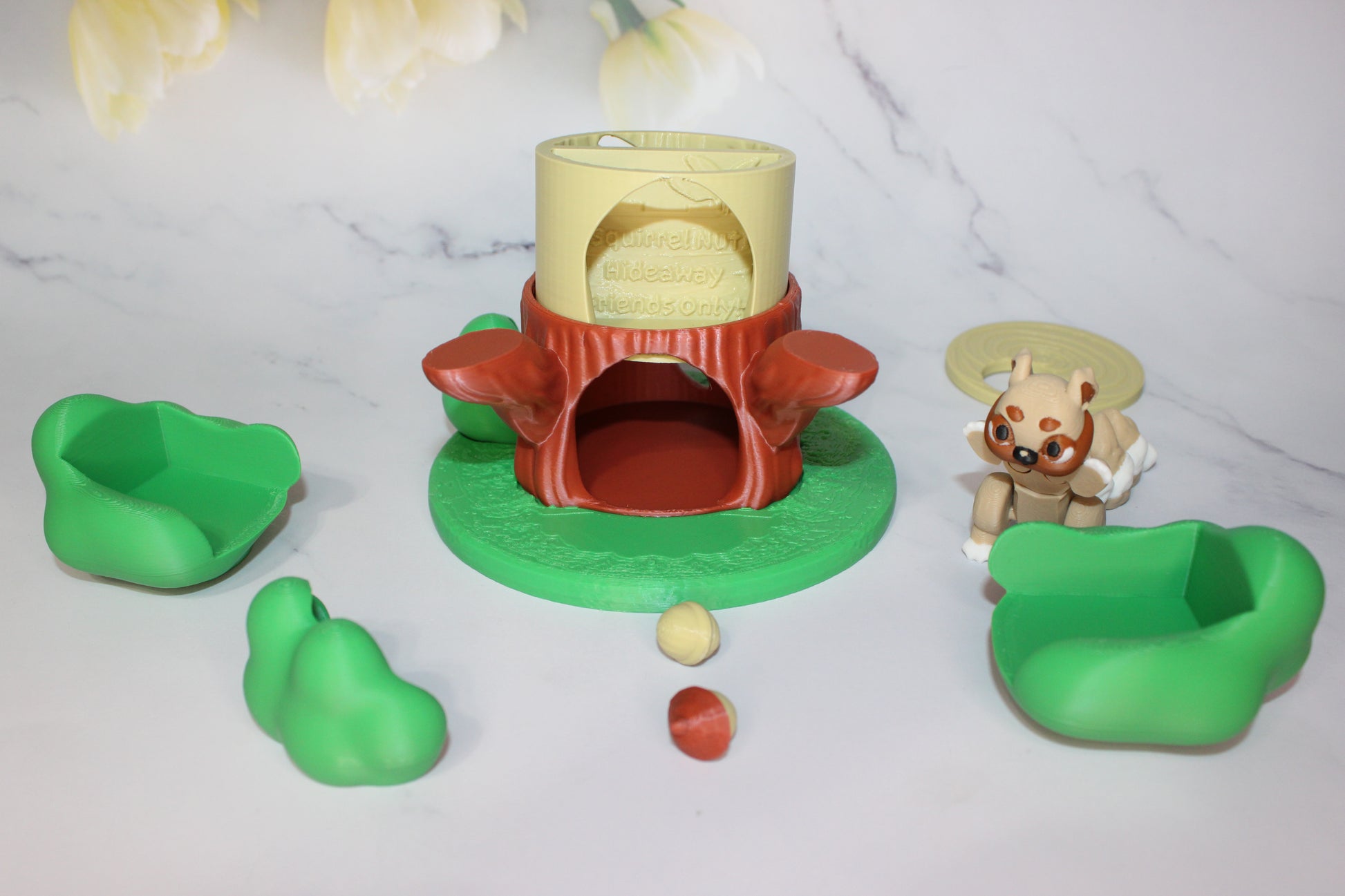 Squirrel 4.25 inches with Tree Habitat Options 3D Printed Articulated Flexi Figurine - Wonderland 3D Printing 