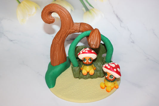 Mushroom Kids 2.5 inches tall With Tree Swing Options 3D Printed Articulated Flexi Figurine - Wonderland 3D Printing 