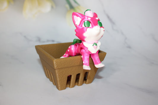 Strawberry Kitty with Berry Basket Options 3D Printed Articulated Flexi Figurine - Wonderland 3D Printing 