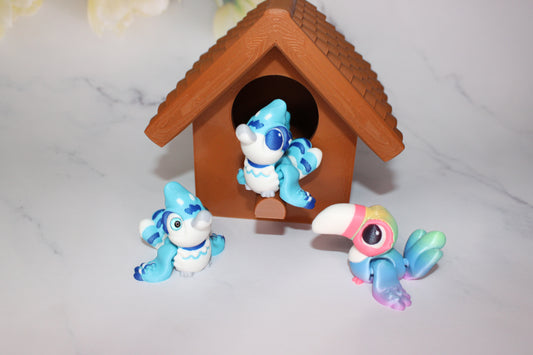 Birds with Birdhouse or Nest Options 3D Printed Articulated Flexi Figurine - Wonderland 3D Printing 