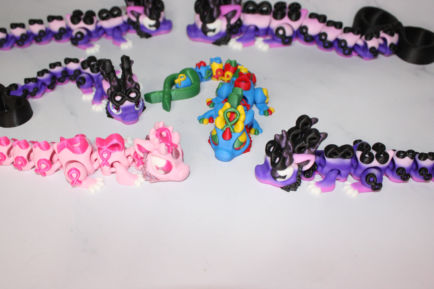 Infinity Dragon or Ribbon Awareness Dragons 3D Printed Articulated Figurine - Wonderland 3D Printing 