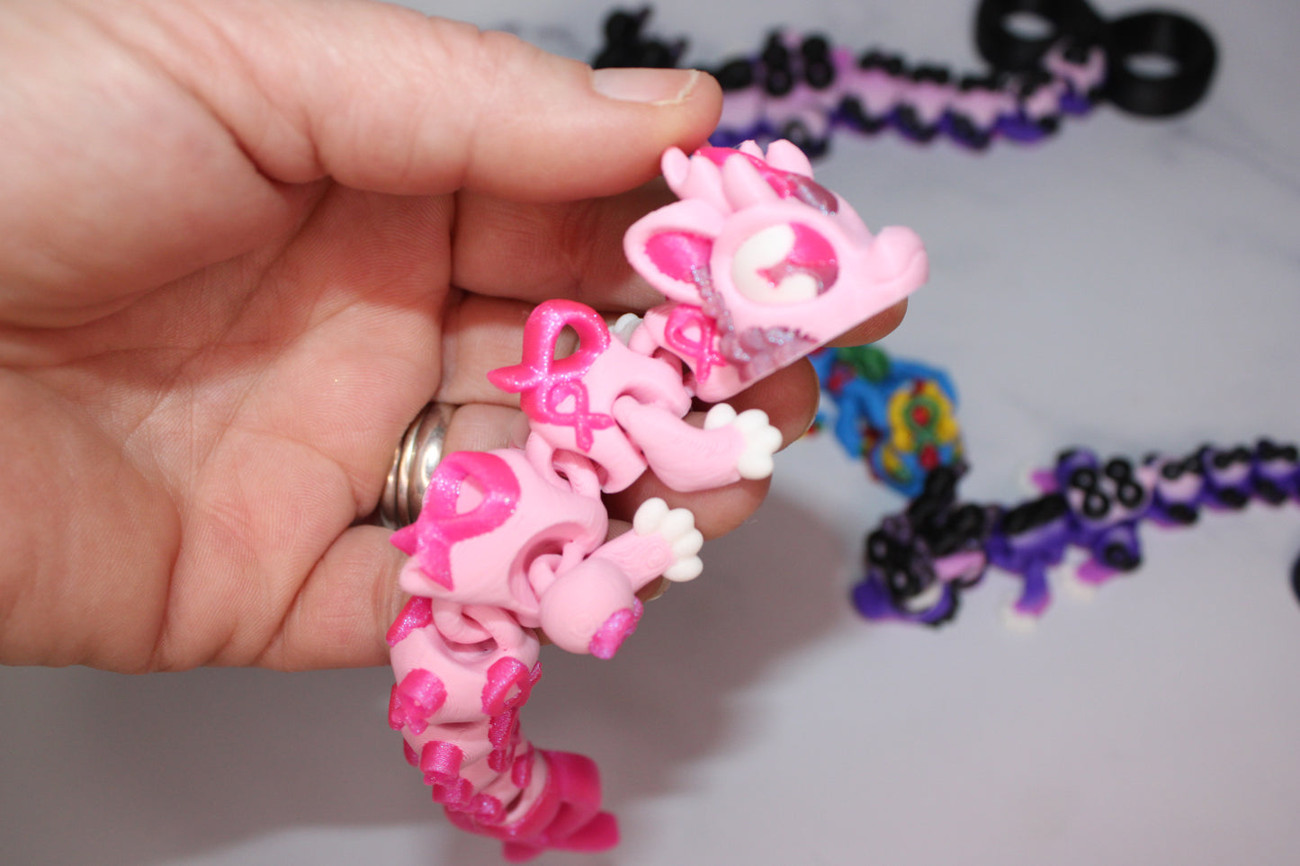 Infinity Dragon or Ribbon Awareness Dragons 3D Printed Articulated Figurine - Wonderland 3D Printing 