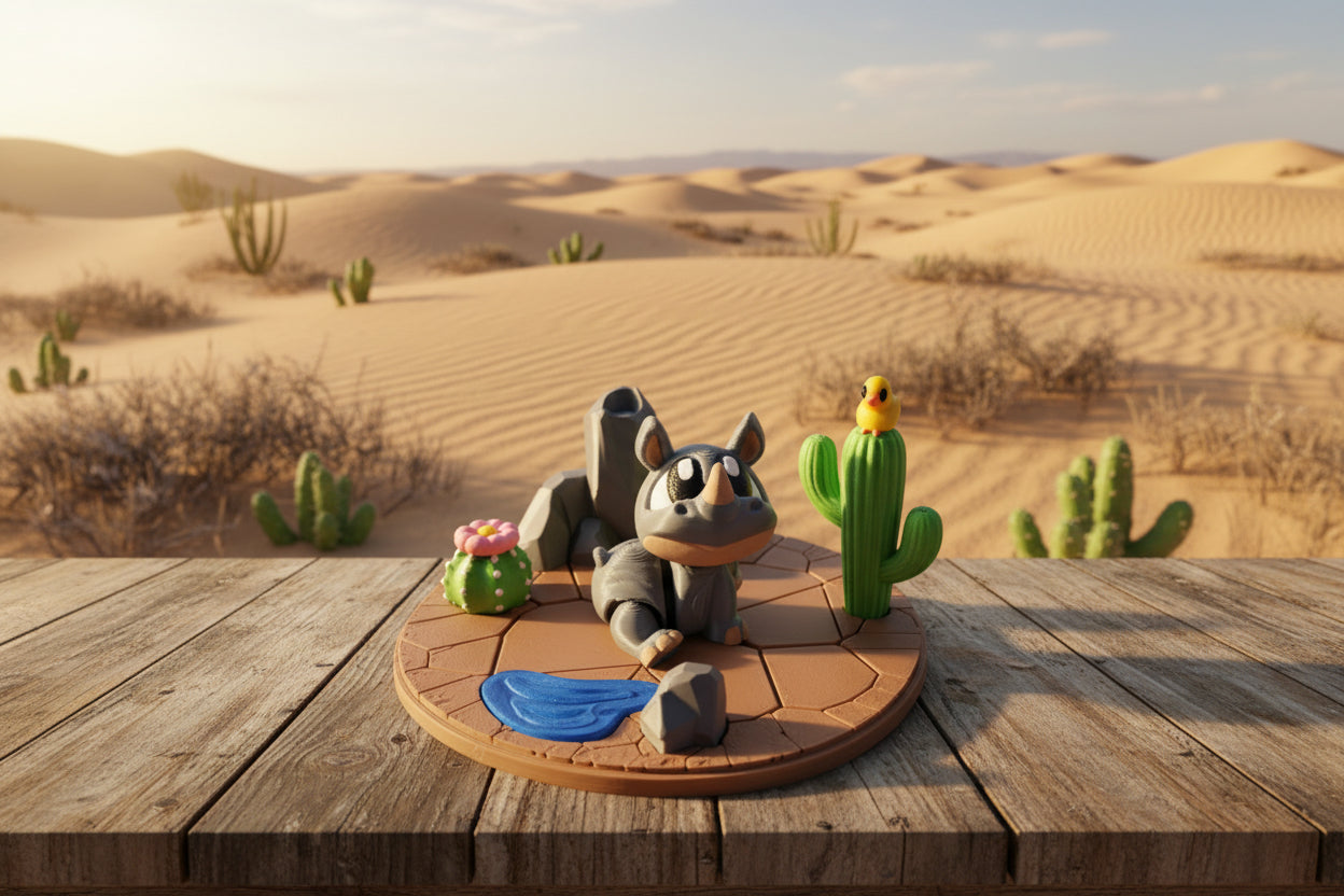 3d printed Rhino with Desert Diorama - Wonderland 3D Printing 