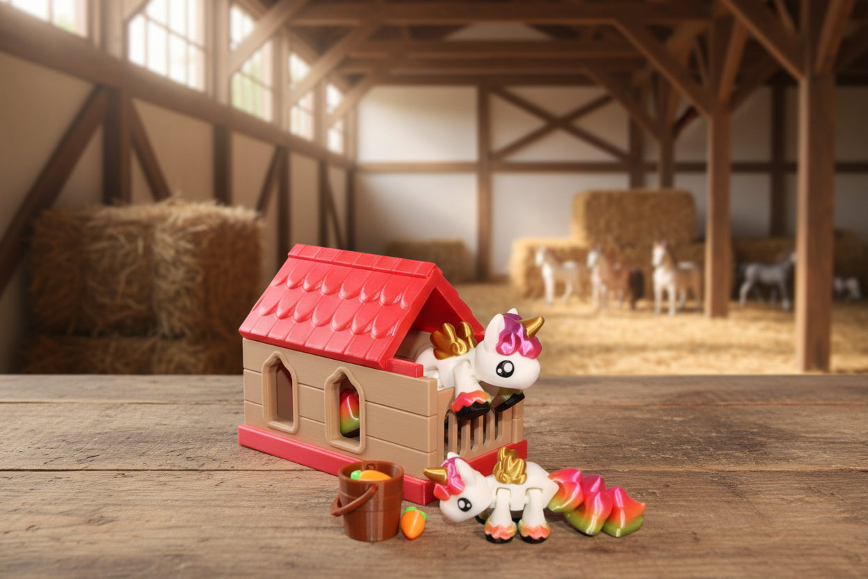 Unicorn Pony with Stable - 3D Printed - Wonderland 3D Printing 