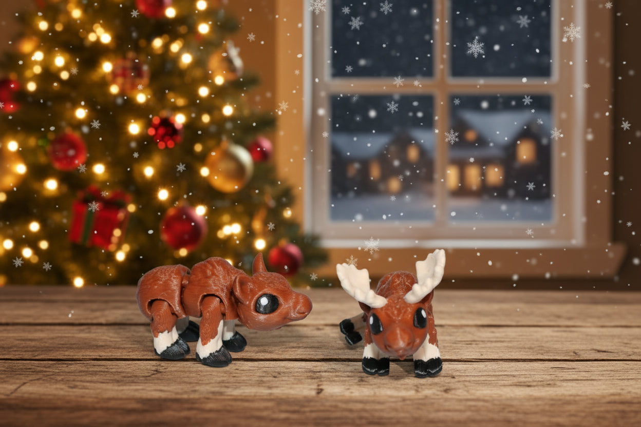 Tiny Moose both Included 3d Printed Flexi 2.5" Long - Wonderland 3D Printing 