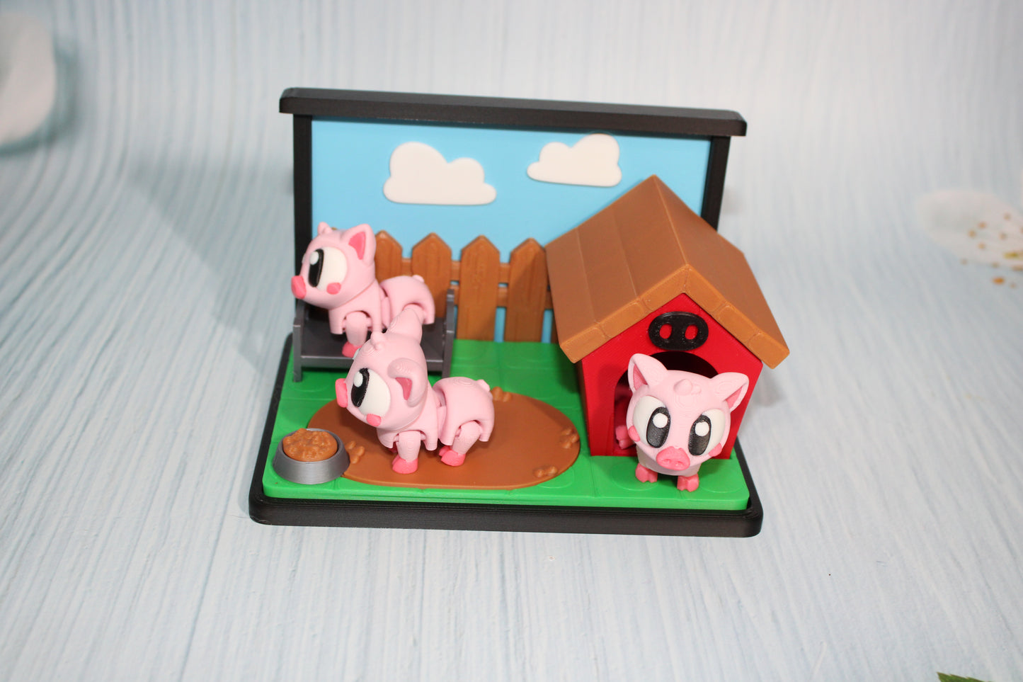 Flexi Piggy Playset -3D Printed Flexi Fidget- Comes with 4 Farm animals - Wonderland 3D Printing 