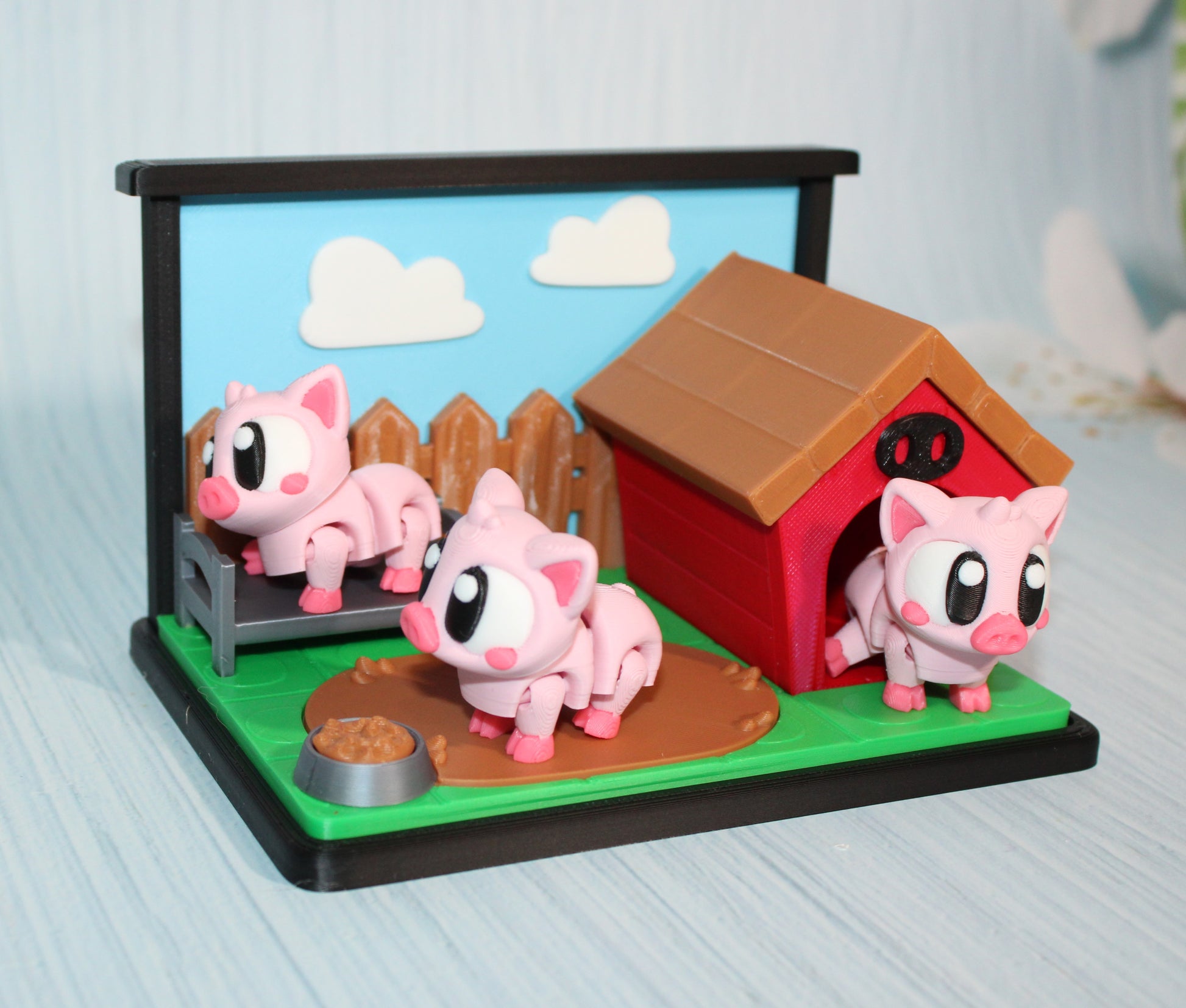 Flexi Piggy Playset -3D Printed Flexi Fidget- Comes with 4 Farm animals - Wonderland 3D Printing 