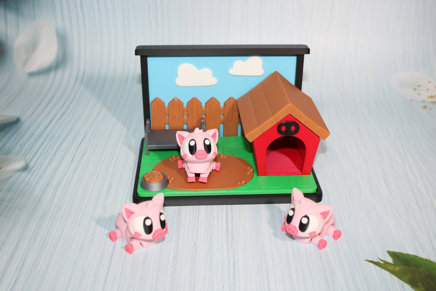 Flexi Piggy Playset -3D Printed Flexi Fidget- Comes with 4 Farm animals - Wonderland 3D Printing 