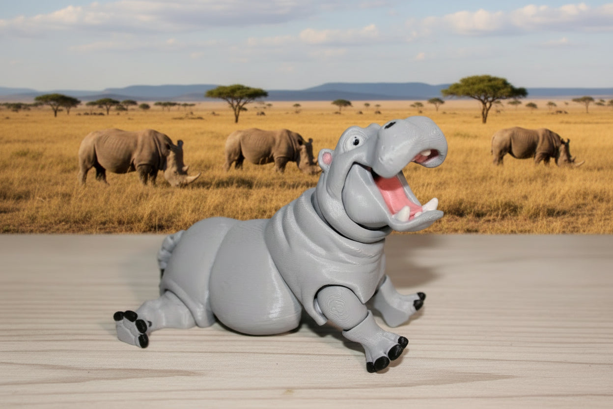 3D Printed Articulated Rhino: Flexi Fidget Toy-6 inches Long - Wonderland 3D Printing 