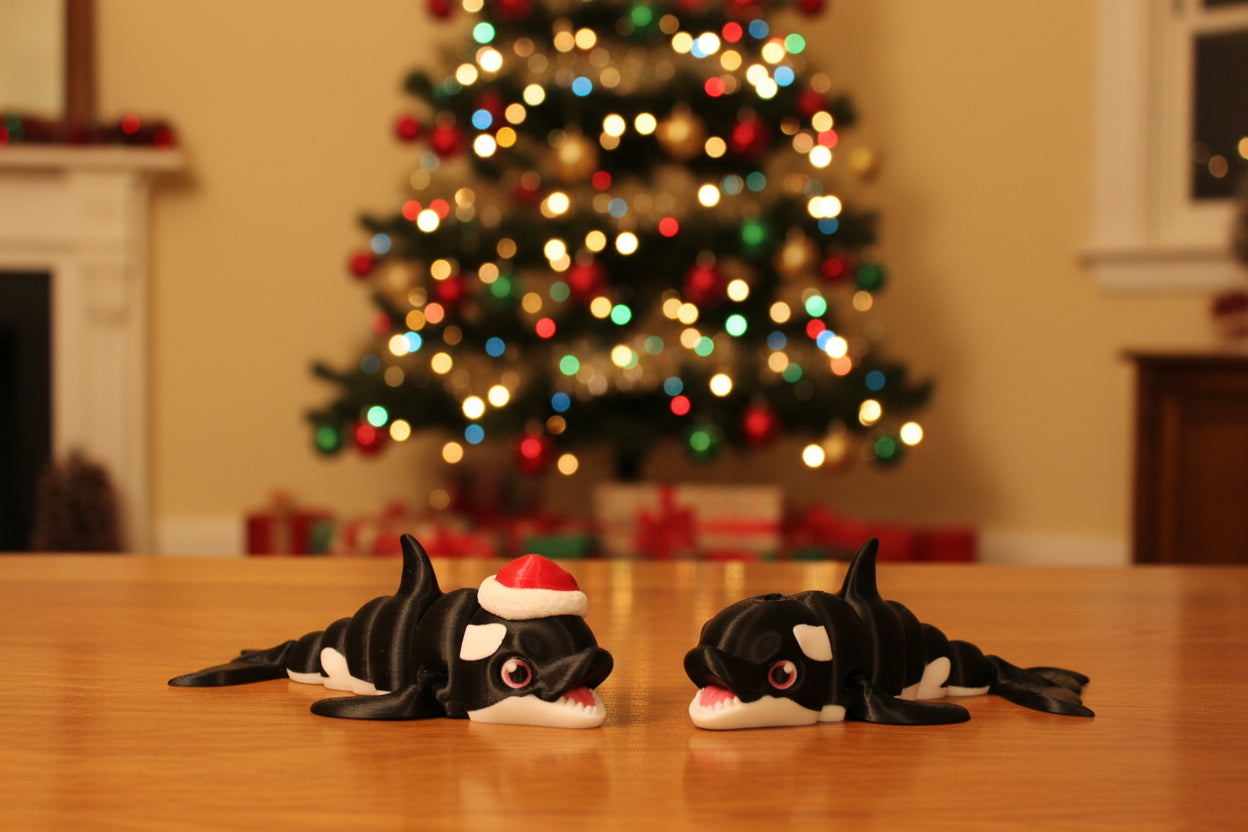 Killer whale or Narwhal Christmas Edition 3D Printed Articulated Flexi Fidget Figurine - Wonderland 3D Printing 
