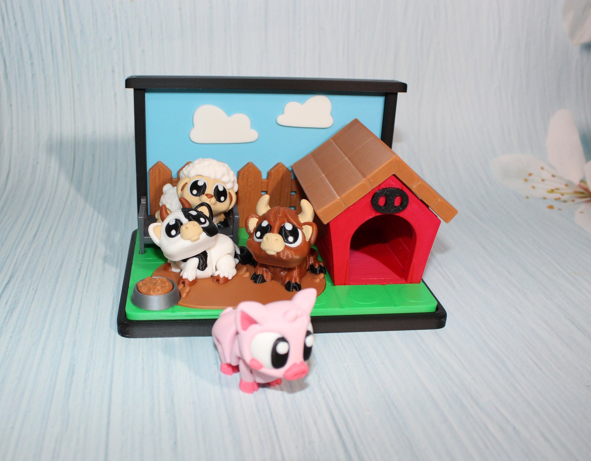 Flexi Piggy Playset -3D Printed Flexi Fidget- Comes with 4 Farm animals - Wonderland 3D Printing 